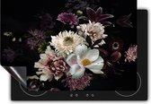 Chefcare Inductie Beschermer Diverse Bloemen op Zwart Achtergrond - 85x55 cm - Afdekplaat Inductie - Kookplaat Beschermer - Inductie Mat