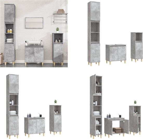 vidaXL 3-delige Badkamermeubelset bewerkt hout betongrijs - Badkamermeubelset - Badkamermeubelsets - Badkamerkastenset - Set Badkamerkasten