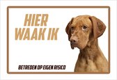 Waakbord/ bord | "Hier waak ik" | 30 x 20 cm | Hongaarse Vizsla | Kortharige Vizsla | Dikte: 1 mm | Gevaarlijke hond | Waakhond | Hond | Vizla | Betreden op eigen risico | Polystyreen | Rechthoek | Witte achtergrond | 1 stuk