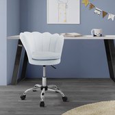 Bureaustoel met wielen en rugleuning schelpdesign 55x60 cm lichtblauw fluweel metalen frame ML design