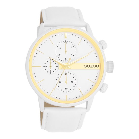 Witte OOZOO horloge met witte leren band - C11313