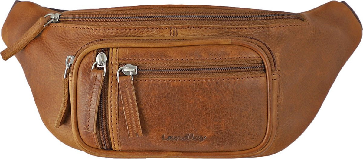 Landley Ruime Leren Heuptas - Buideltas - Dames / Heren / Unisex - Antique Vintage Pull-up Leer - Cognac