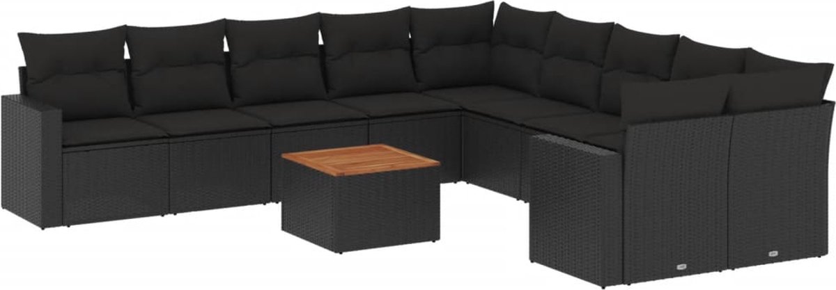 vidaXL 11-delige - Loungeset - met - kussens - poly - rattan - zwart