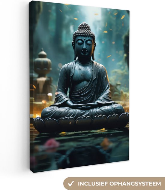 Canvas Schilderij 40x60 cm - Boeddha - Beeld - Buddha - Zen - Kunst - Boedha - Wanddecoratie - Muurdecoratie woonkamer - Kamer decoratie - Wanddoek binnen - Woonaccessoires