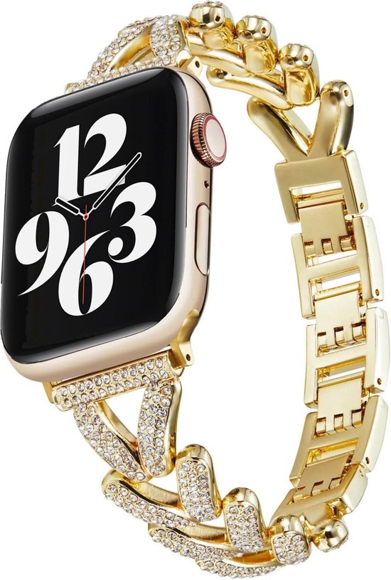 MY PROTECT - Bracelet à chevrons en métal de Luxe Diamond adapté à Apple Watch 38 mm - 40 mm - 41 mm - Or