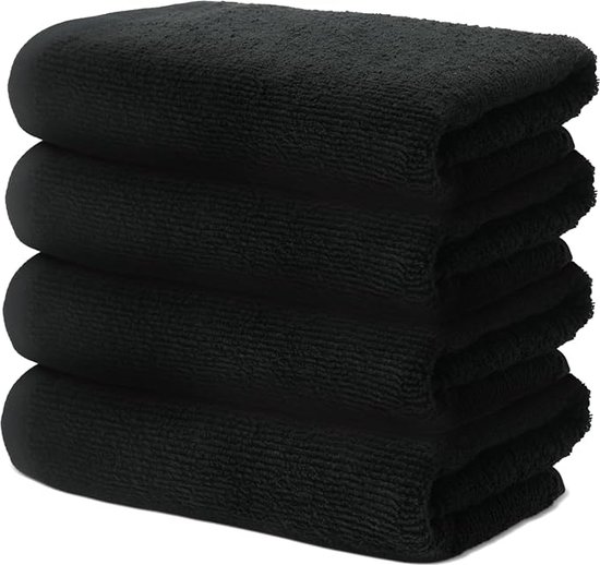 SHOP YOLO- Handdoeken Set - 4 Handdoeken 50x100cm - Voor Thuis- Kapsalon Manicure - 100% Premium Katoen - Zeer Zacht & Absorberend - 500g/m2 -zwart