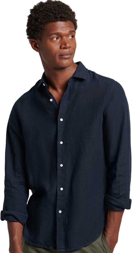 Superdry Studios Casual Linen Shirt Met Lange Mouwen Blauw 2XL Man