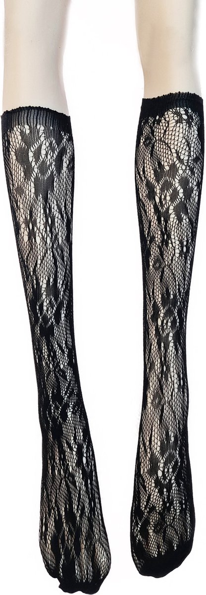BamBella® Knie Sokken panty stof Dames - Onesize - Zwart - kant kousen net Kniekousen -