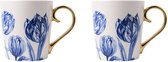 Heinen Delftsblauw set van 2 bekers Tulpen 300 ml Delfts blauw met gouden oor