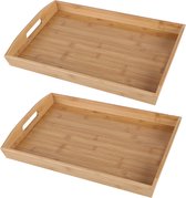 Bambou & Co Dienblad/serveerblad Breakfast - 2x - rechthoek - bamboe hout - 44 x 29 x 4 cm - handvaten