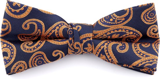 Tailor Toki Marineblauwe en oranje paisley voorgestrikte vlinderdas van polyester voor heren