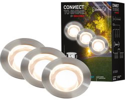 BRILONER Connect to shine - LED Grondspot voor buiten - set van 3 - tuinverlichting uitbreidingsset - warm wit licht - IP67 - Ø4.5 × 2.5 cm