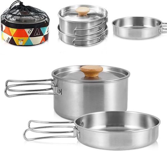 Roestvrijstalen camping kookgerei kookpot met deksel