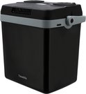 Zwarte Travellife koelbox met grijze band, handgreep en ventilatierooster.