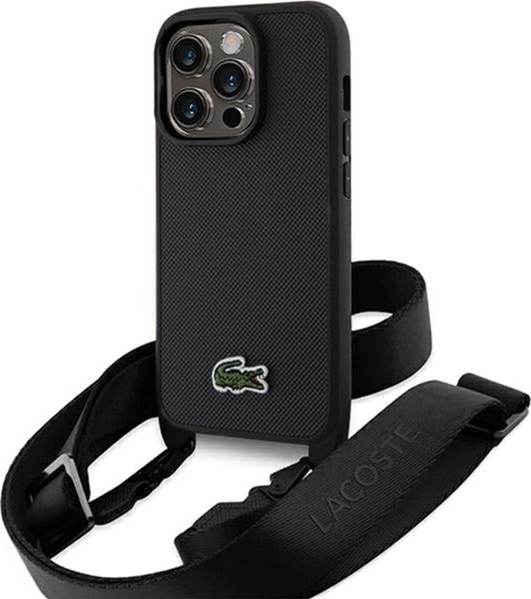 Lacoste zwart hard hoesje voor iPhone 15 Pro Max Iconic met Band