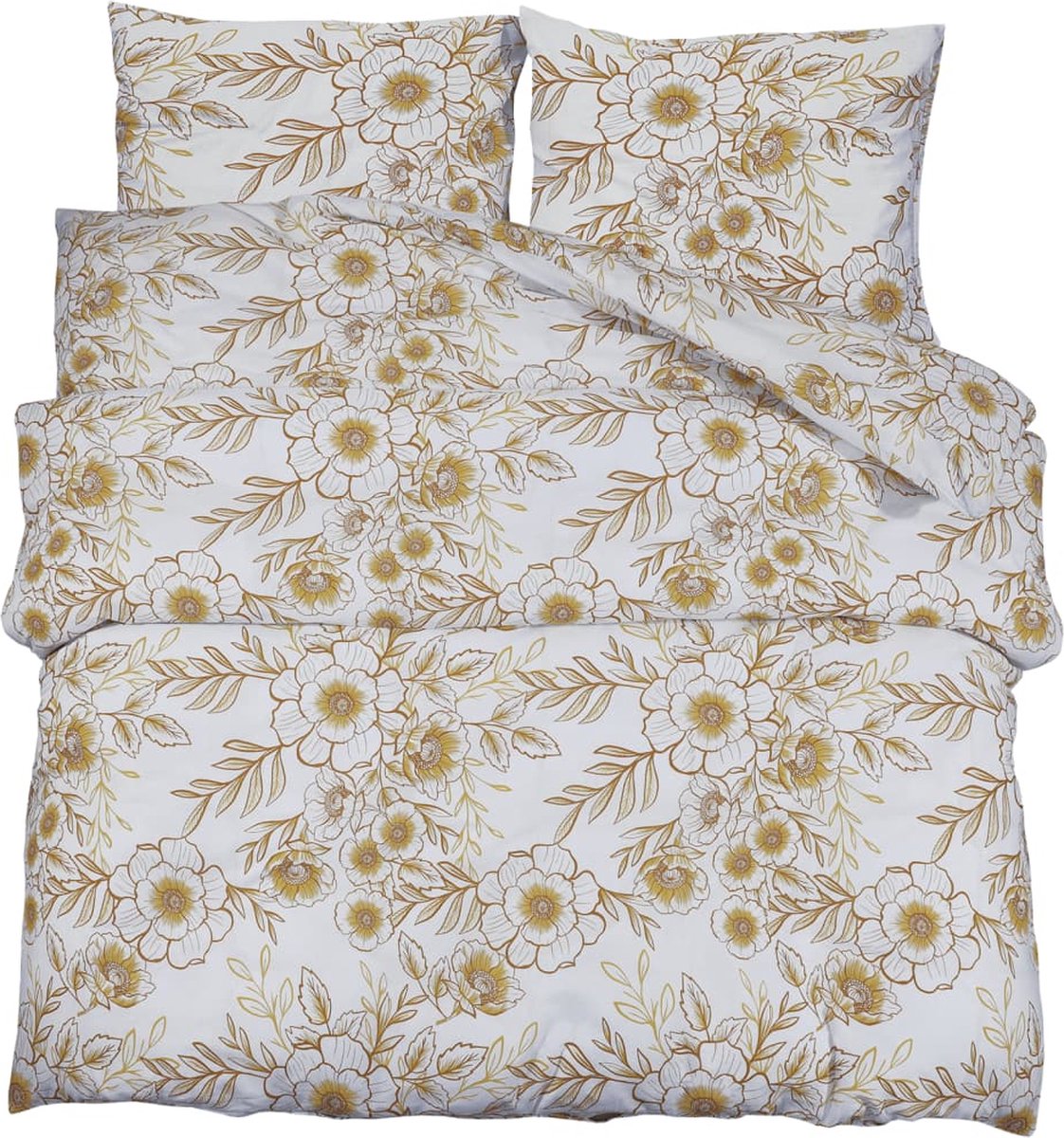 vidaXL Dekbedovertrekset - 135x200 - cm - katoen - wit - en - bruin