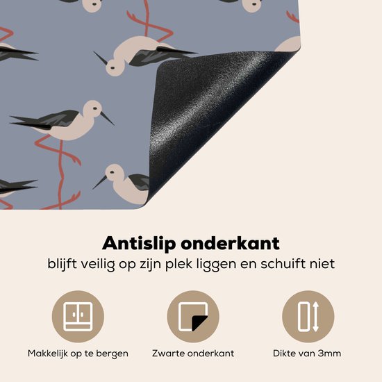 KitchenYeah® Inductie beschermer 59x51 cm - Vogel - Ooievaar - Patroon - Kookplaataccessoires - Afdekplaat voor kookplaat - Inductiebeschermer - Inductiemat - Inductieplaat mat