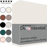 Droomtextiel Katoen-satijn Hoeslaken Extra Hoog - Eenpersoons - 90x220 cm - Crème - Hoogwaardige Kwaliteit - Super Zacht