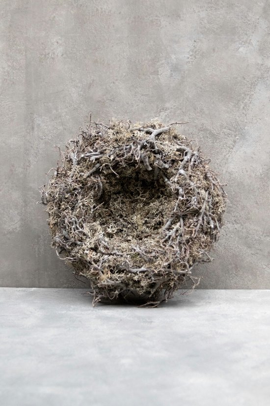 Couronne - Krans van mos met bonsai en nest 'Nest' (White wash, 40cm)