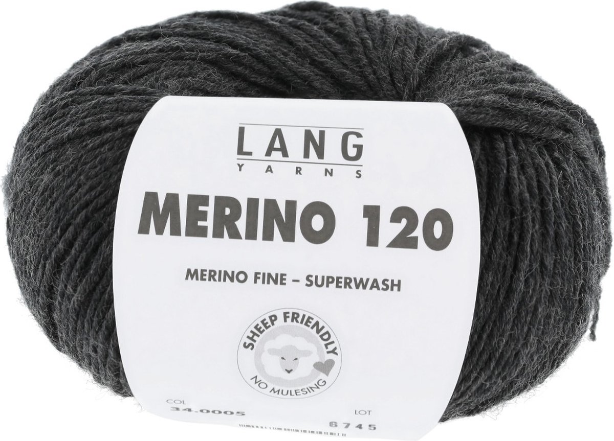 Lang Yarns Merino 120 - 05 antraciet mix - Merinowol Garen