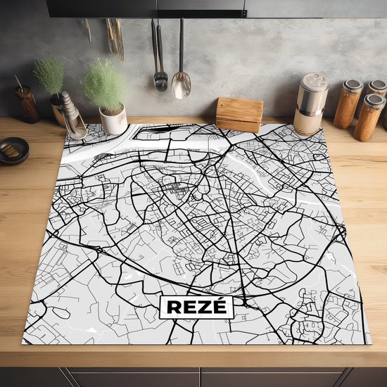 KitchenYeah® Inductie beschermer 78x78 cm - Frankrijk - Rezé - Stadskaart - Plattegrond - Kaart - Kookplaataccessoires - Afdekplaat voor kookplaat - Inductiebeschermer - Inductiemat - Inductieplaat mat