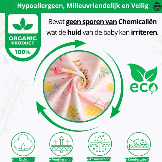 Duopack 2x BoefieBoef Tropische Flamingo Grote XL Hydrofiele Doek Baby - Duurzaam Eco Bamboe - Kerst en KraamCadeau - Swaddle, Inbakerdoek, Hydrofiele Luier & Babydeken - Roze Ananas Wit van Merkloos — afbeelding 3
