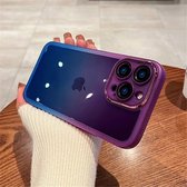 iPhone 15 Pro - Purple & Blue Gradient Case - Bumper en Back Cover - Met Camerabescherming (Protection Film) - Shockproof - Paars Blauw Gradiënt Hoesje - Clear Case