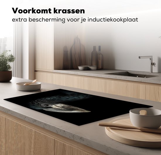 Inductieplaat Beschermer - Aankijkende Resus Aap aan het Eten - 90x52