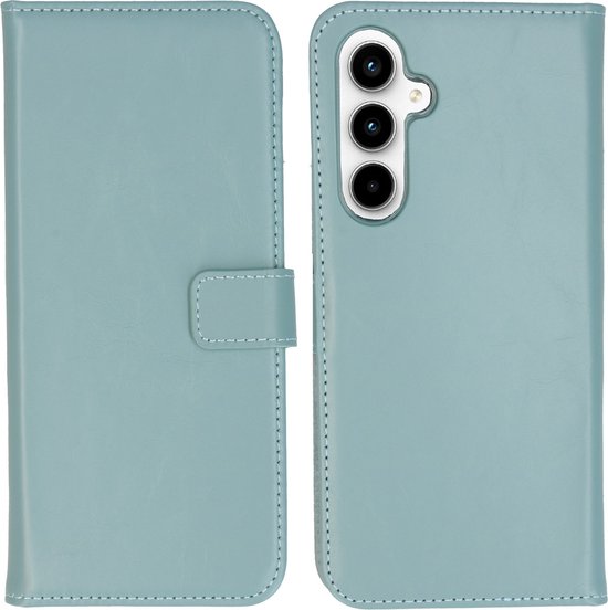 Selencia Hoesje Geschikt voor Samsung Galaxy A55 Hoesje Met Pasjeshouder - Selencia Echt Lederen Bookcase - lichtblauw