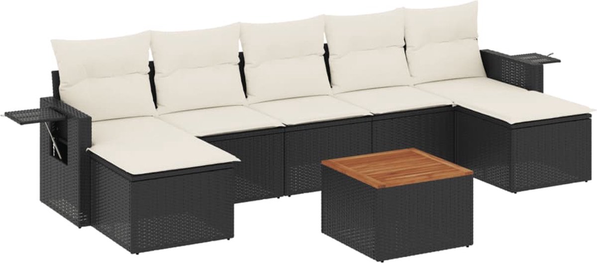 vidaXL 8-delige - Loungeset - met - kussens - poly - rattan - zwart