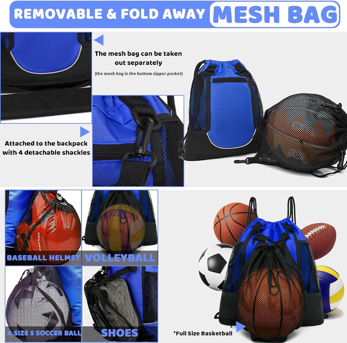 Sac à Dos Cordon Sport Football Basketball - Noir Avec Sac Filet Détachable