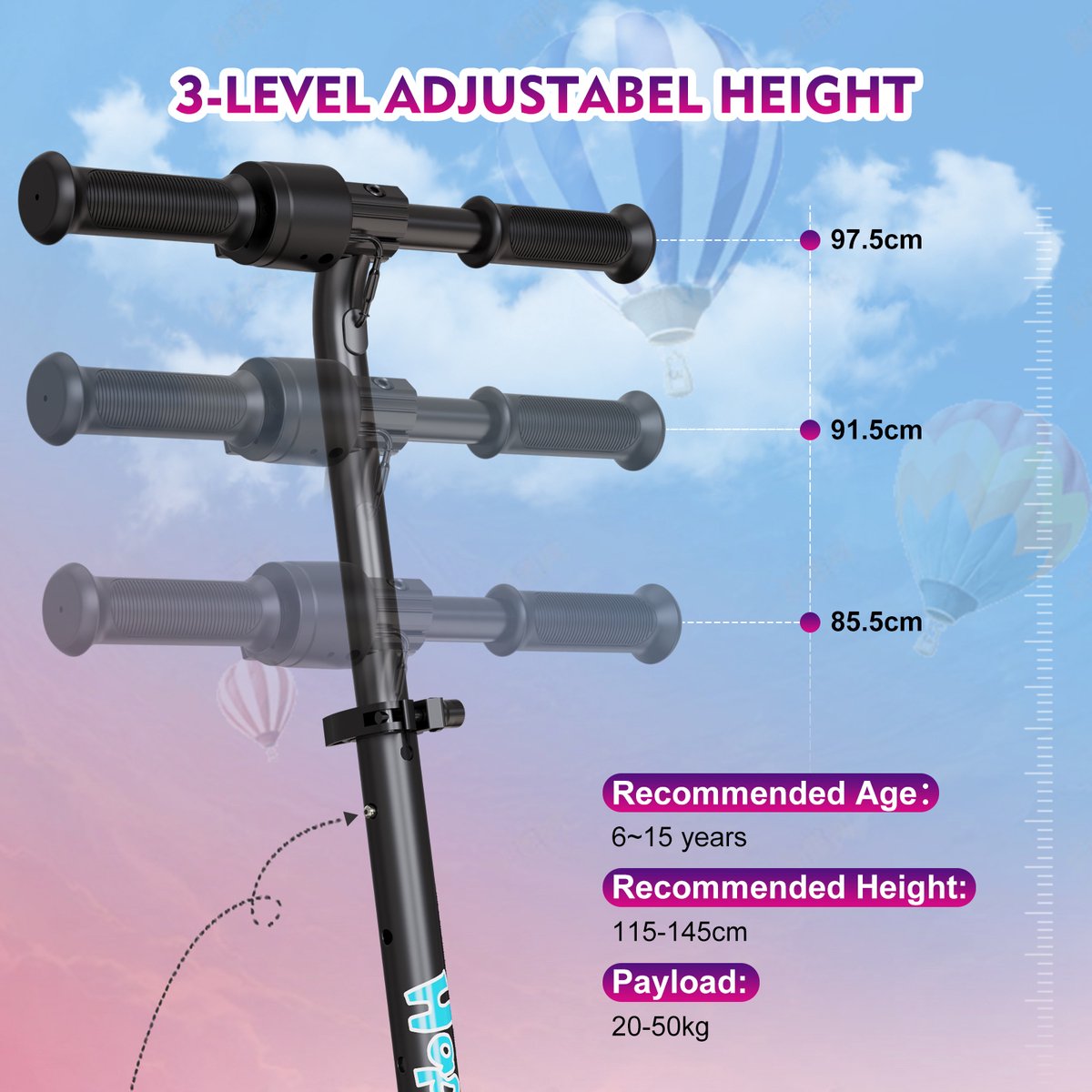 Afbeelding 3 van RCB Elektrische step kinderen - Verlichting - 16 km/u - max 50 kg- Zwart