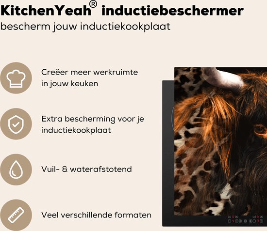 KitchenYeah® Inductie beschermer 78x52 cm - Schotse Hooglander - Dieren - Panterprint - Kookplaataccessoires - Afdekplaat voor kookplaat - Inductiebeschermer - Inductiemat - Inductieplaat mat