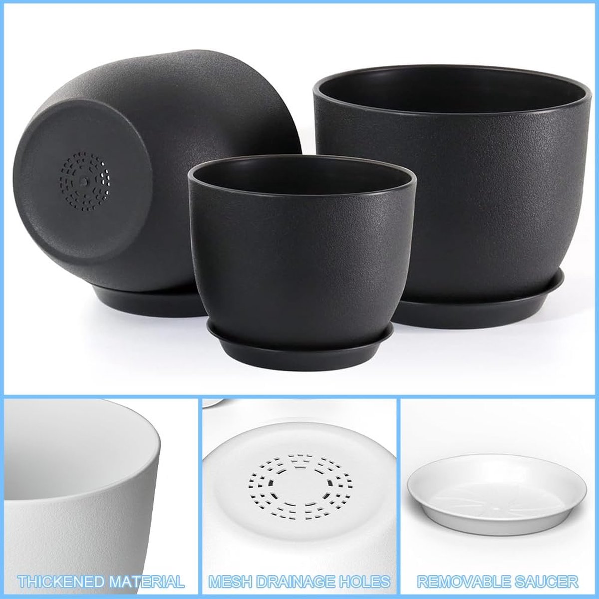 OFFCUP Kunststof bloempot, 3 stuks met onderzetter, plantenpot, zelfbewatering, 20 x 19 cm, 20 plantenetiketten, irrigatiesysteem voor binnen- en balkonplanten OFFCUP Kunststof bloempot, 3 stuks met onderzetter, plantenpot, zelfbewatering, 20 x 19 cm, 20 plantenetiketten, irrigatiesysteem voor binnen- en balkonplanten