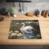 KitchenYeah® Inductie beschermer 65x52 cm - Zwaan - Bloemen - Lelie - Dieren - Kookplaataccessoires - Afdekplaat voor kookplaat - Inductiebeschermer - Inductiemat - Inductieplaat mat