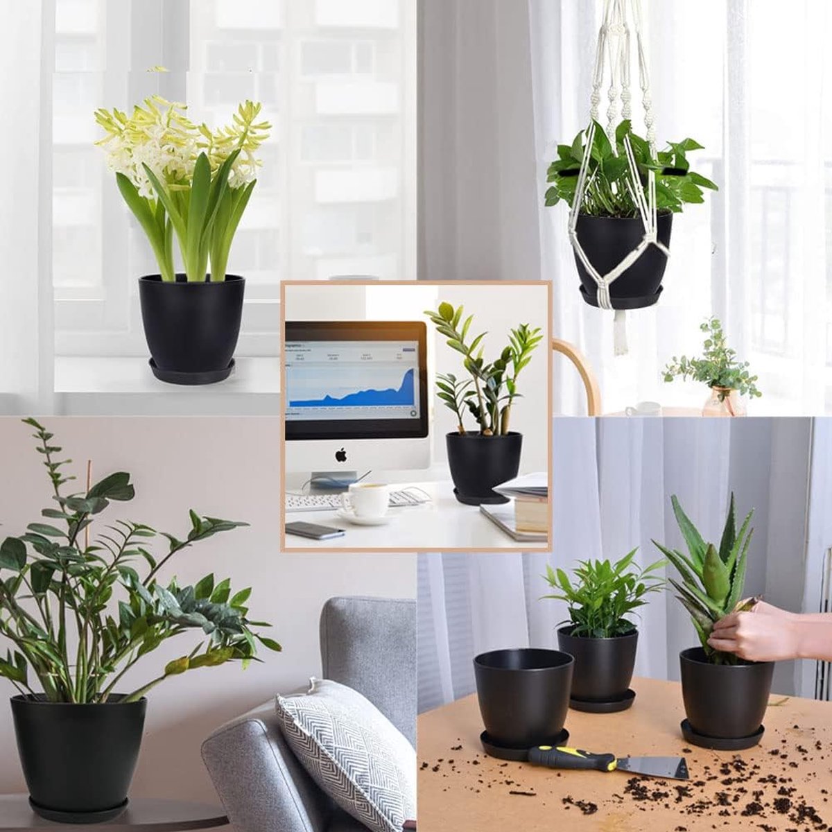 PlasticForte Plantenonderzetter - rond - 34 cm - antraciet - Planten