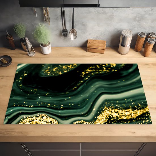 KitchenYeah® Inductie beschermer 89.6x51.6 cm - Marmer print - Goud - Glitter - Groen - Marmerlook - Luxe - Kookplaataccessoires - Afdekplaat voor kookplaat - Inductiebeschermer - Inductiemat - Inductieplaat mat