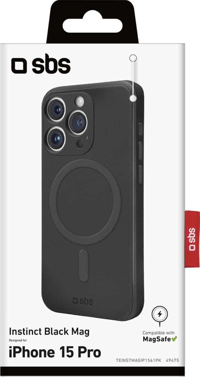 SBS Hoesje geschikt voor Apple iPhone 15 Pro MagSafe Telefoonhoesje Flexibel TPU | SBS Instinct Backcover | Geschikt voor MagSafe | Geschikt voor Draadloos Opladen met Magnetische Ring | MagSafe Case - Zwart