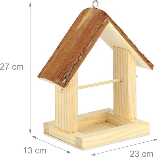 Wand Vogelvoederhuisje dakleer Bruin - B 28 x D 28 x H 48 cm