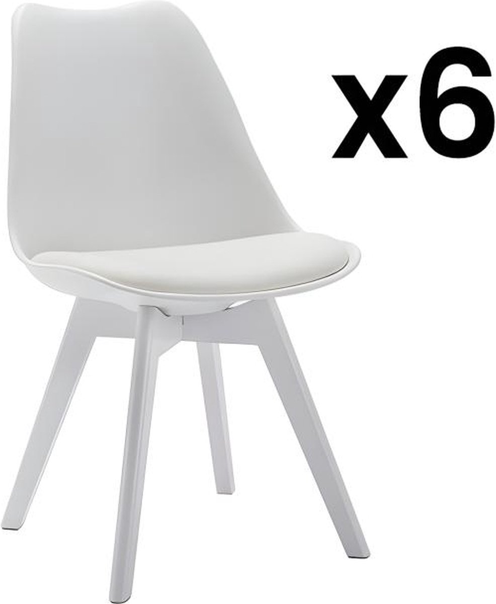 Vente-unique Set van 6 stoelen JODY - Polypropyleen en beukenhout - Wit