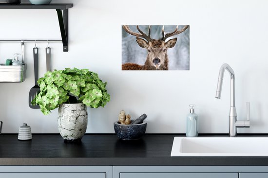 Stickers muraux - Cerf - Bois - Neige - 30x20 cm - Film adhésif