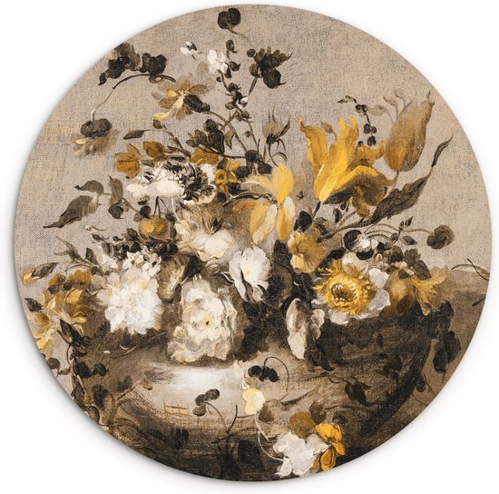 Wandcirkel bloemen - Vintage - Kunst - Oude meesters - Muurcirkel - Ronde schilderijen - Ronde wanddecoratie - 120x120 cm - Kamer decoratie - Woonkamer - Schilderij rond