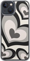 Casimoda® hoesje - Geschikt voor iPhone 13 Mini - Hart Swirl Zwart - 2-in-1 case - Schokbestendig - Illustratie - Verhoogde randen - Zwart, Transparant