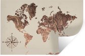 Muurstickers - Sticker Folie - Wereldkaart - Hout - Windroos - 120x80 cm - Plakfolie - Muurstickers Kinderkamer - Zelfklevend Behang - Zelfklevend behangpapier - Stickerfolie
