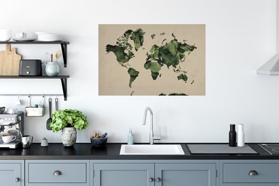 Stickers muraux - Film autocollant - Wereldkaart - Feuilles - Vert - 90x60 cm - Film adhésif - Stickers muraux Chambre d'enfant - Papier peint autocollant