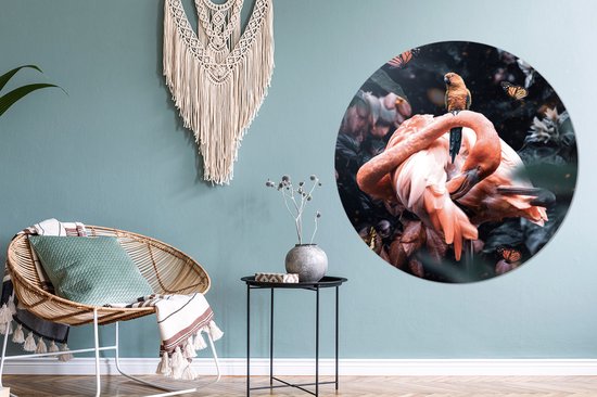 WallCircle - Cercle mural - Cercle mural - Plantes - Flamingo - Jungle - Aluminium - Dibond - ⌀ 140 cm - Intérieur et Extérieur