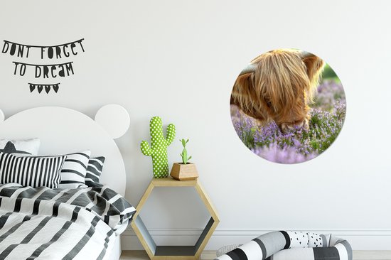 WallCircle - Stickers muraux muraux - Cercle de papier peint - Highlander écossais - Herbe - Bruyère - Animaux - 50x50 cm - Cercle mural - Autocollant - Autocollant de papier peint rond