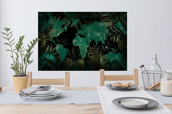 Stickers muraux - Film autocollant - Wereldkaart - Vert - Feuilles - 90x60 cm - Film adhésif - Stickers muraux Chambre d'enfant - Papier peint autocollant