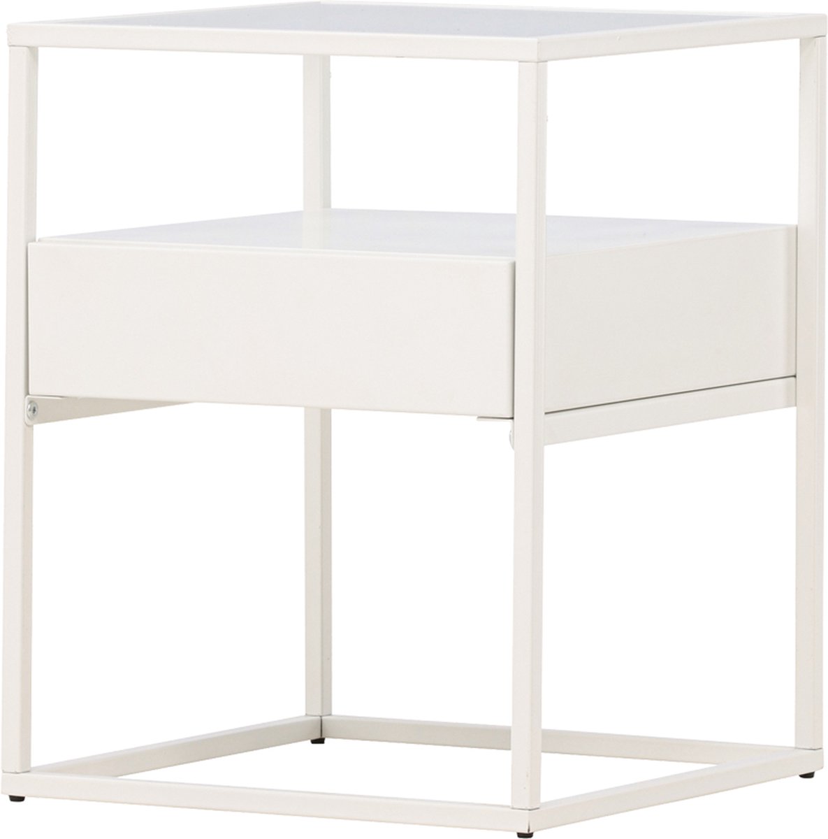 Nest living Dinand Bijzettafel - Metaal - met Lade - Nachtkastje - met Opbergruimte - Modern - Industrieel - Slaapkamer - Wit - 40 x 40 x 51 cm