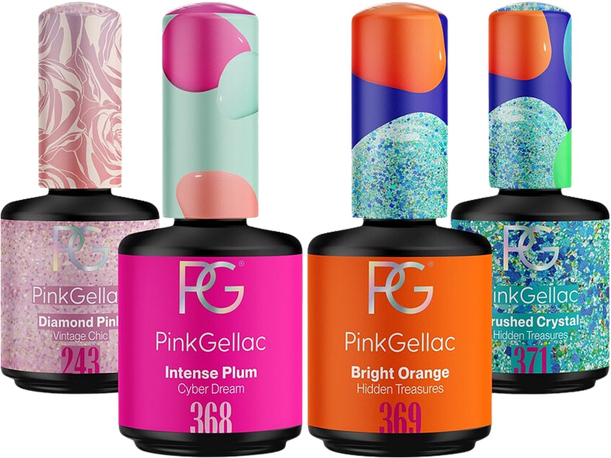 Pink Gellac Gellak Set met 4 x 15ml Kleuren Roze Plum Oranje Crystal Gelnagellak Gel Nagellak voor Thuis